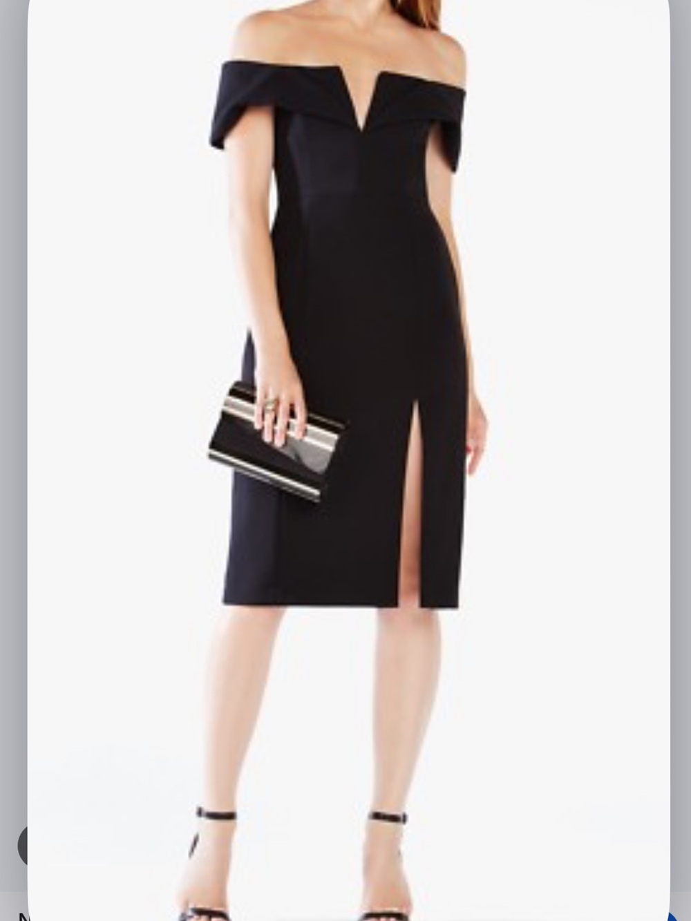 NWT BCBGMaxAzria Marquise Black Sculpted Collar Midi Dress Black Tie